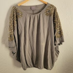 Anthropologie Vanessa Virginia Feather-Cloaked Top M/L